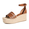 Tory Burch Women's INES Cage Wedge Espadrilles 80mm, Bourbon, Brown, 6.5 Medium US