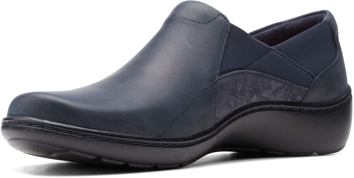 Clarks Cora Lilac Navy Leather/Textile Combination 8 B (M)