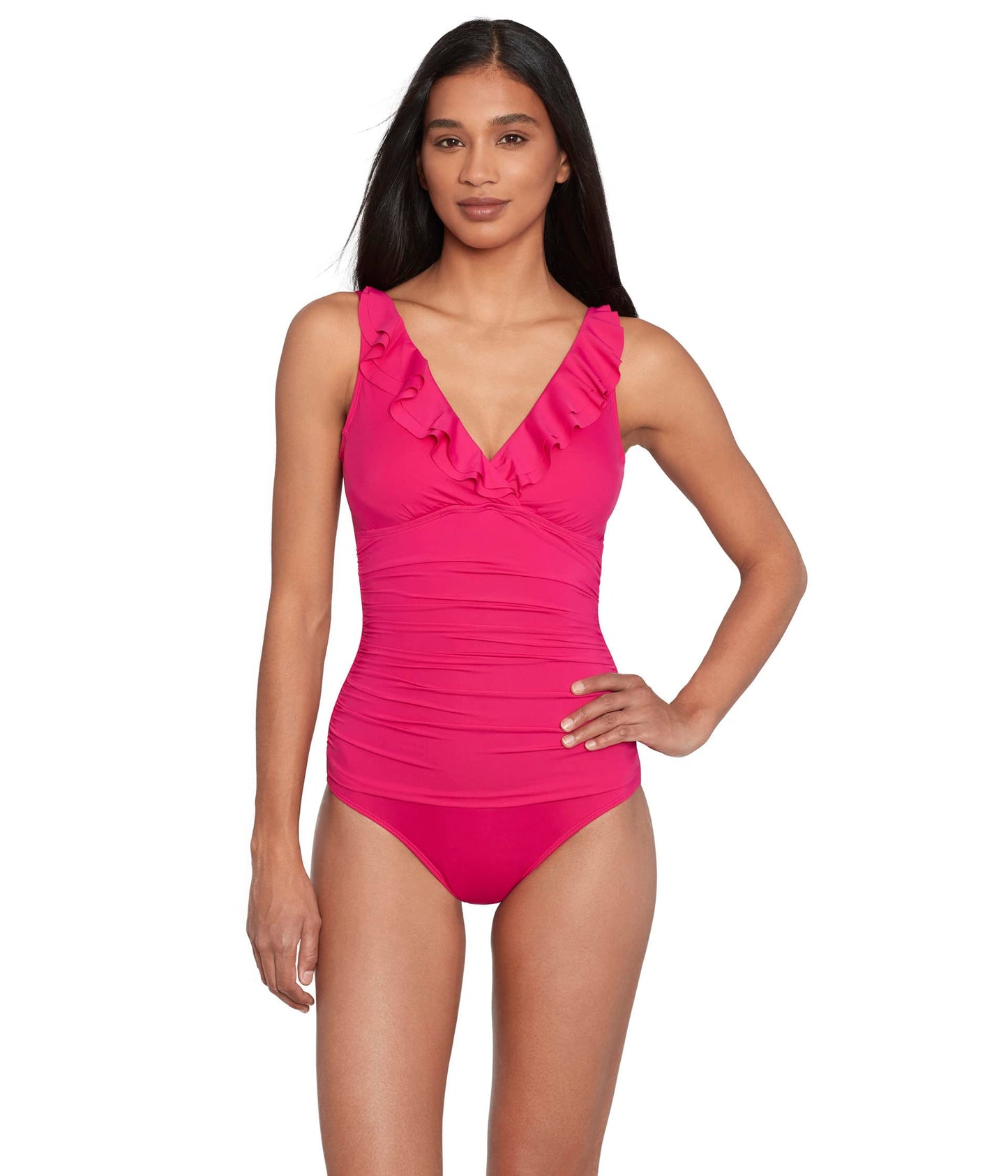 Lauren Ralph Lauren Beach Club Solid Ruffle Surplice One-Piece Orchid 14