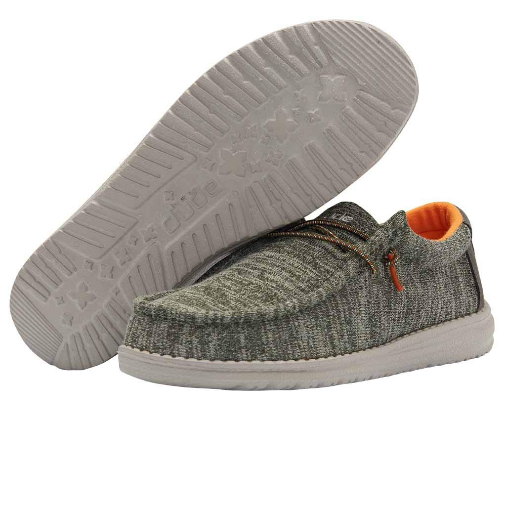 HEYDUDE Boy's Wally Youth Stretch Sage Size 6 | Boy’s Shoes | Boy's Lace Up Loafers | Comfortable & Light-Weight