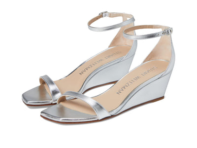 Stuart Weitzman Nudistcurve 50 Wedge Silver 5.5 B