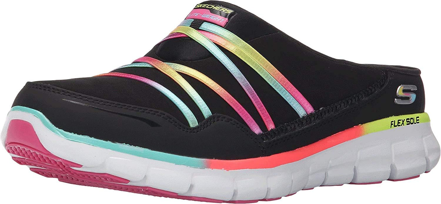 Skechers Women's Air Streamer Slip-On Mule, Black/Multi, 9 W US