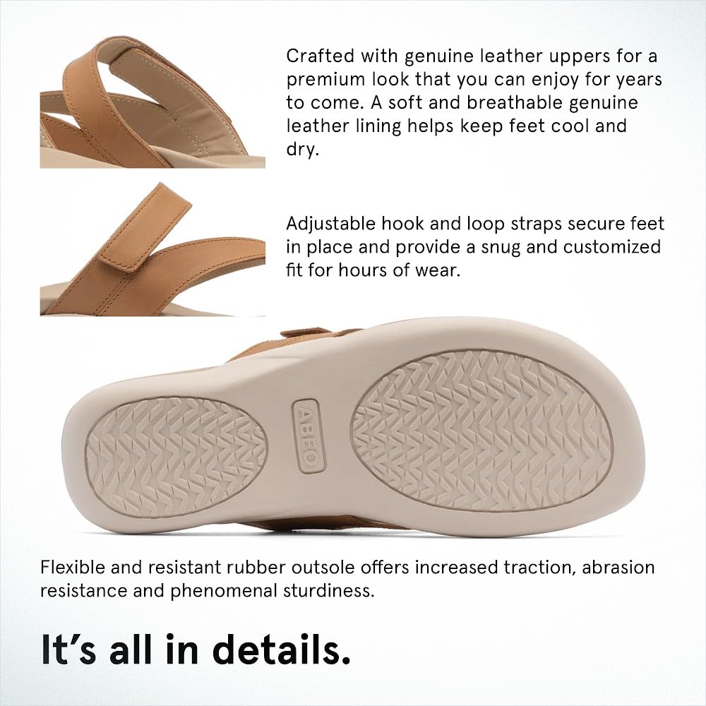 ABEO Oasis Thong Sandals For Women | Arch Support Sandals | Built-In Orthotic Insole | Plantar Fasciitis Pain Relief Almond, 10 Medium