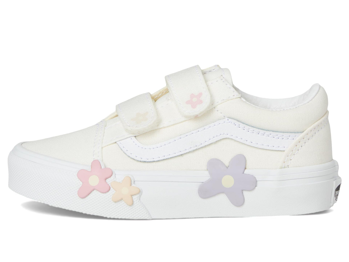 Vans Old Skool V Flower (Little Kid) Sneaker, Star White, 12.5 US Unisex