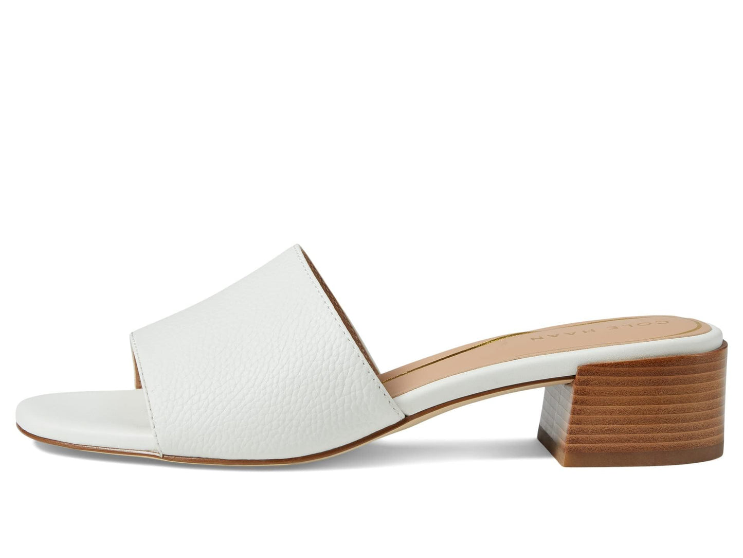 Cole Haan Calli Single Band Block Heel Sandals 40 mm - Leather Upper - Man-Made Lining Insole & Outsole Egret Leather 7.5 B - Medium