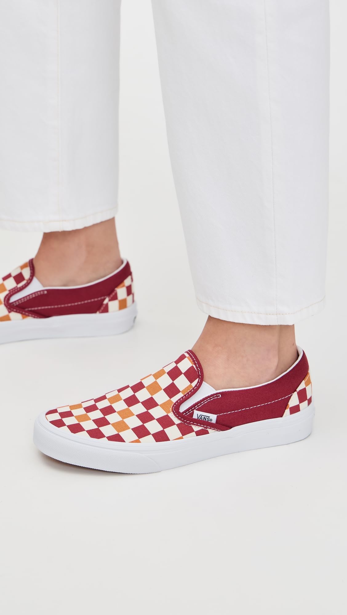 Vans Classic Slip-On Sneakers, Tri-Tone Check Red, 6 US Women/4.5 US Men
