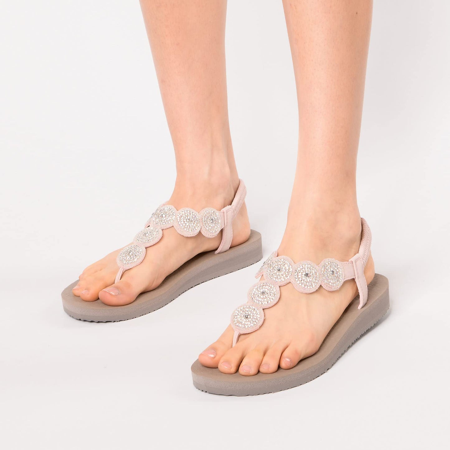 Skechers Women's Meditation - Stars & Sparkle - Circular Rhinestone Slingback Thong, Light Pink, 7