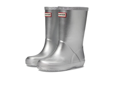 Hunter Little Kids Original First Classic Metal Rain Boot, Silver, 6