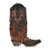 Corral Boots Women's Handcrafted Western Boots | Snip Toe Cowboy Boots with Leopard Print, Fringe and Stud Details