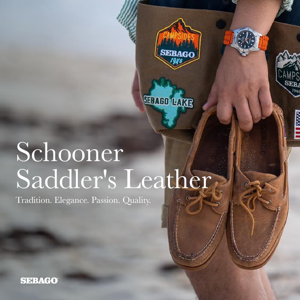 Sebago Schooner Saddler's Leather Boat Shoes - Waterproof Moccasins for Men with Leather Lining and Slip-Resistant Outsoles, Brown Meerkat - 11.5 Regular