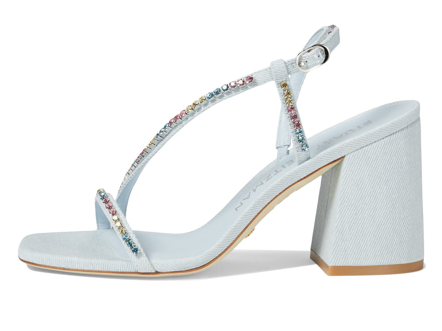 Stuart Weitzman Soiree Crystal 85 Block Sandal Light/Multi 8.5 B