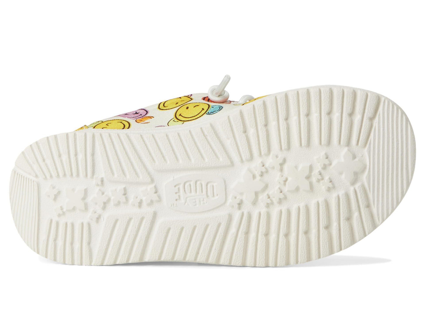 HEYDUDE Kids Wendy Smiley (Toddler) - Loafers for Kids - Canvas Upper - Cotton Lining - Rubber Outsole White 7 Toddler M