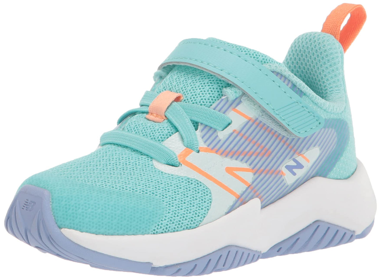 New Balance Kid's Rave Run V2 Hook and Loop Running Shoe, Surf/Peach Glaze/Magic Hour, 8 Toddler
