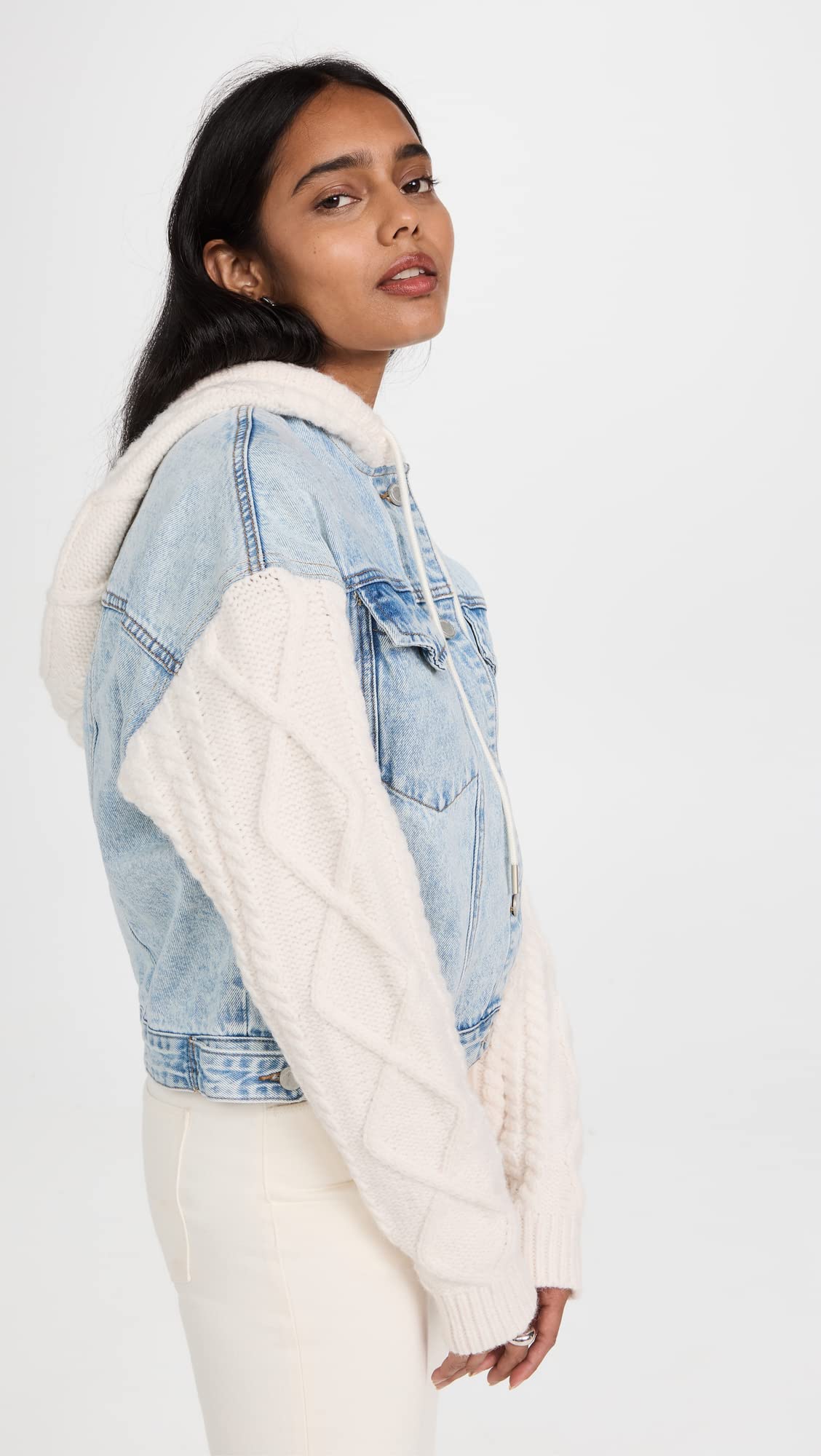 [BLANKNYC] Womens Hooded Denim With Sleeve Detail Jacket, Blooming, Medium US
