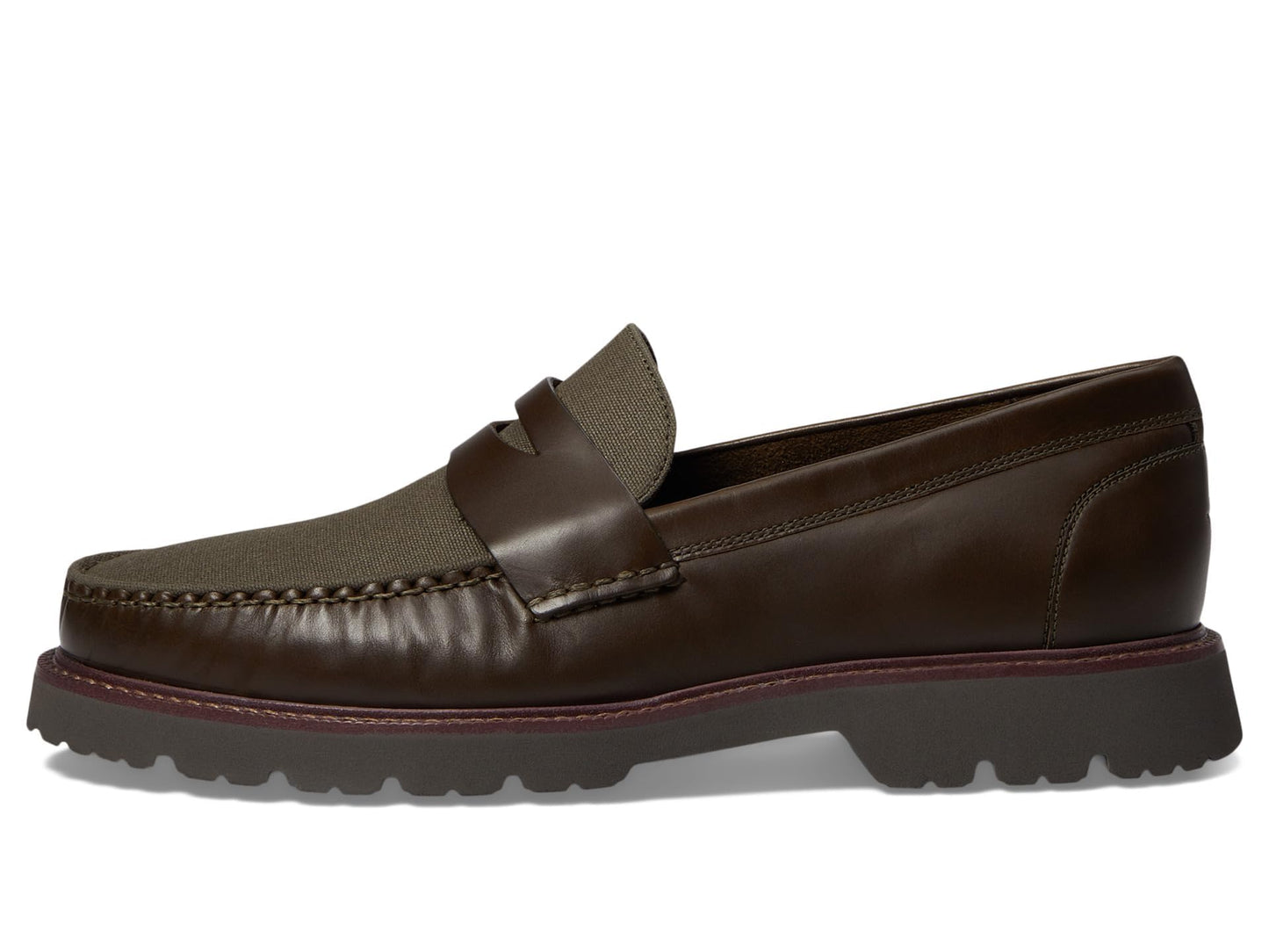 Cole Haan Mens American Classics Penny Loafers Deep Olive Leather/Morel Waxed Canvas 10.5 Wide