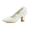 JIAJIA 62311 Women's Bridal Shoes Closed Toe 2.7" Chunky Heel Lace Satin Pumps Satin Flower Wedding Shoes Colour Ivory,Size 7.5 B(M) US/38 EU