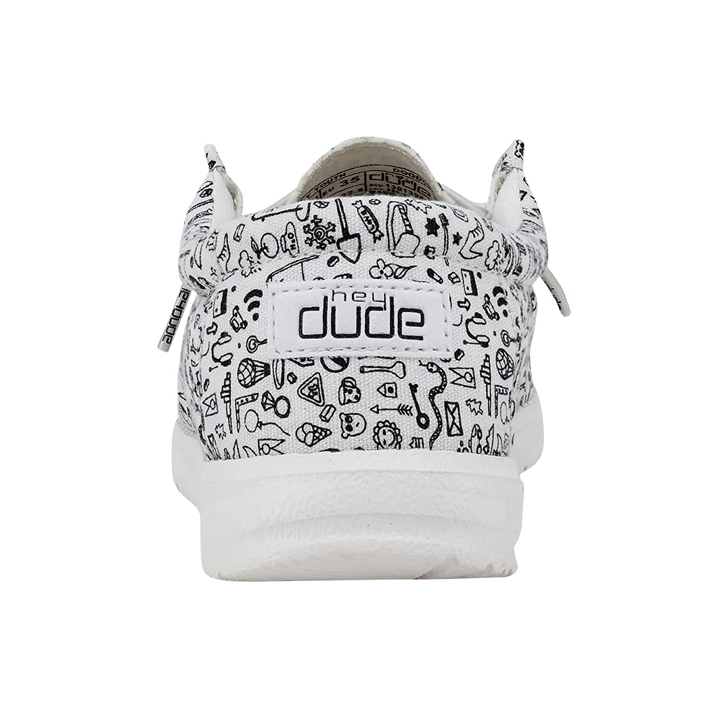 HEYDUDE Boy's Wally Youth Doodle Size 6 | Boy’s Shoes | Boy's Lace Up Loafers | Comfortable & Light-Weight