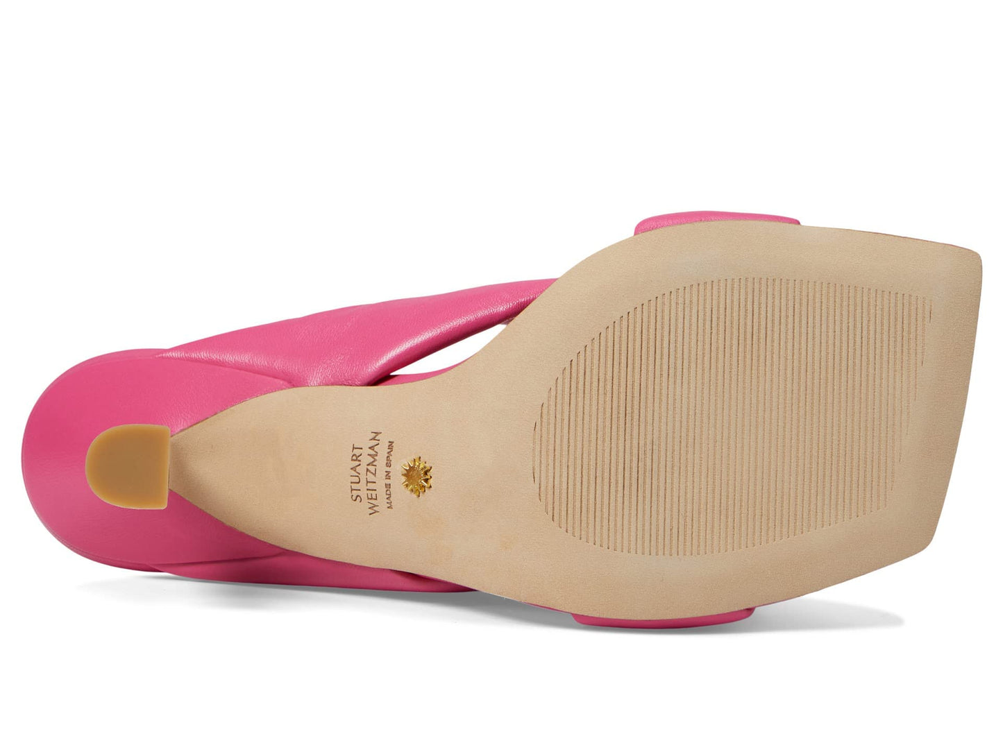 Stuart Weitzman Playa 75 Knot Sandal for Women - Sculptural Heel, Voluminous Knotted Detail, and Lacquered Nappa Leather Footwear Hot Pink 9 M