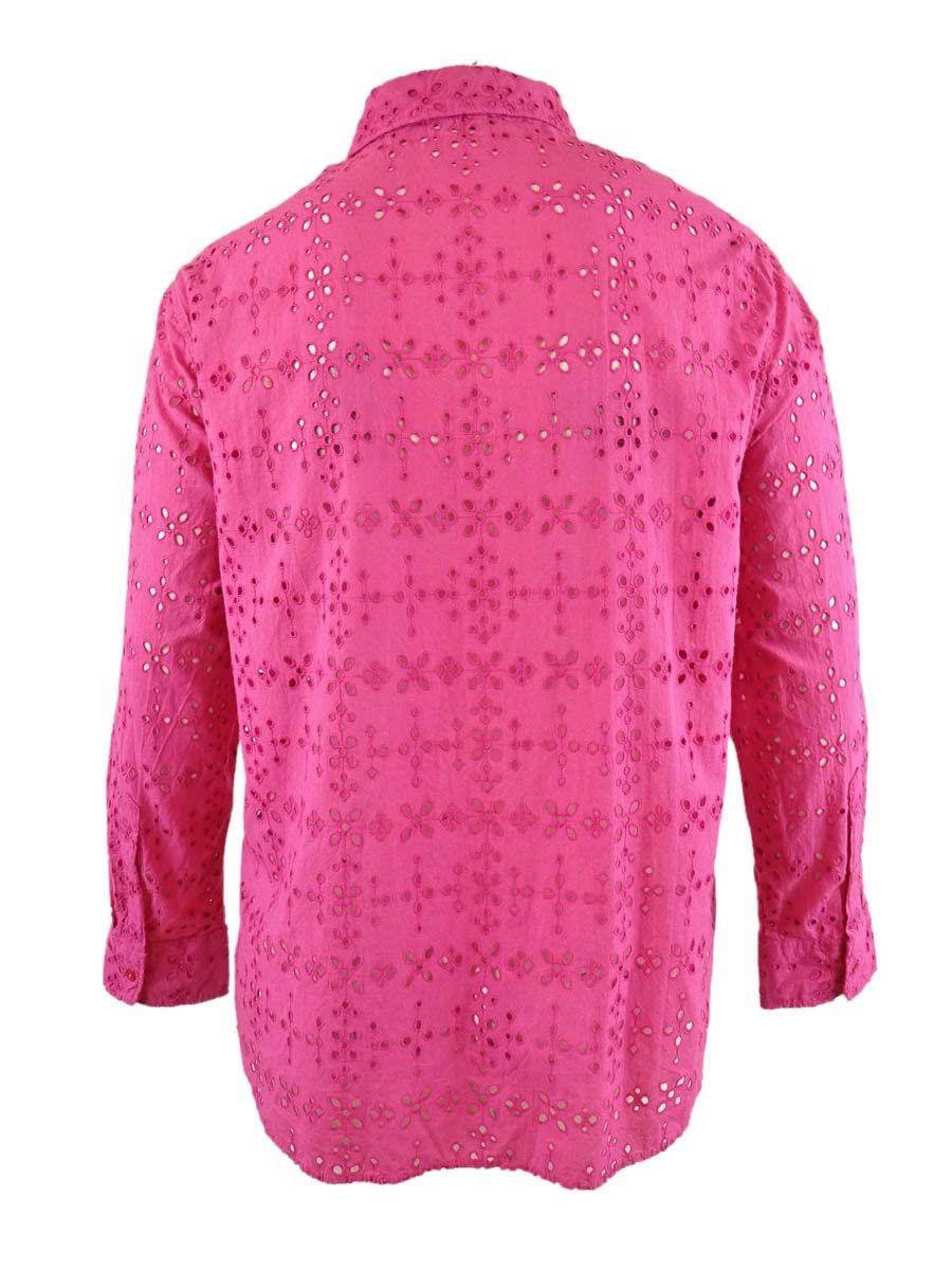 Lauren Ralph Lauren Women's Plus Eyelet Cotton Shirt (3X, Pink)