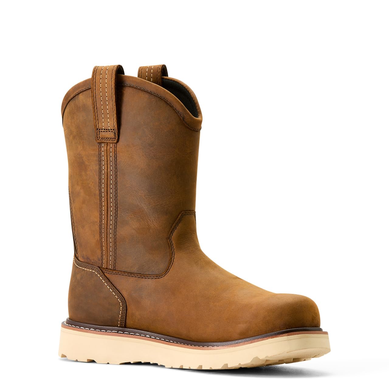 ARIAT Men's Rebar Wedge Pull-On Waterproof Work Boot, Distressed Brown, 10 Wide