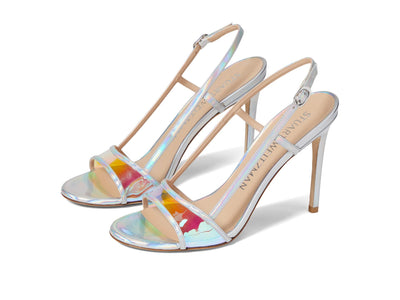 Stuart Weitzman Womens Mondrian 100 Sandal Silver/Aurora 8 B