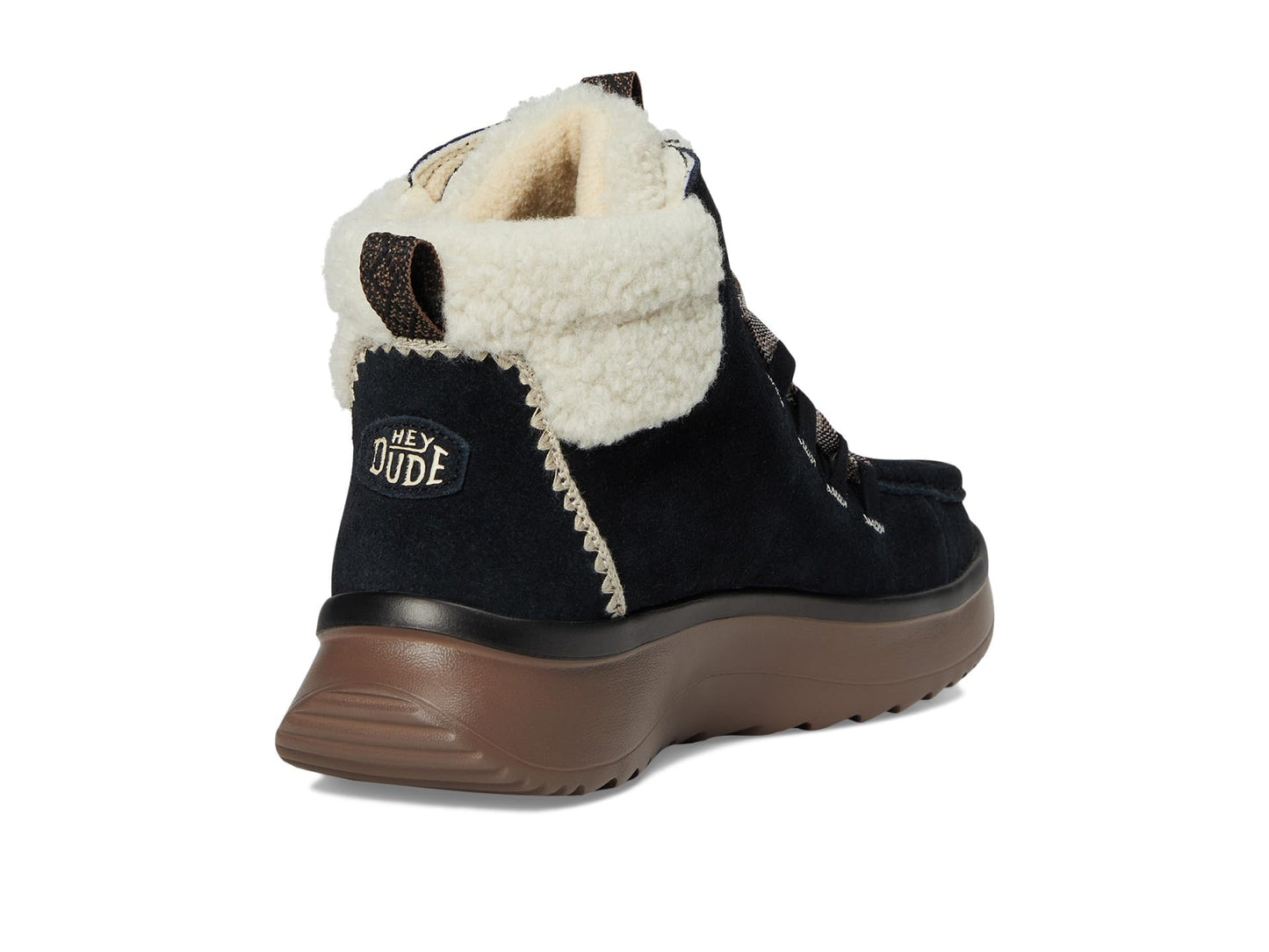 HEYDUDE Women's Wendy Peak Apres Suede Cozstit Black/Tan 9 Medium