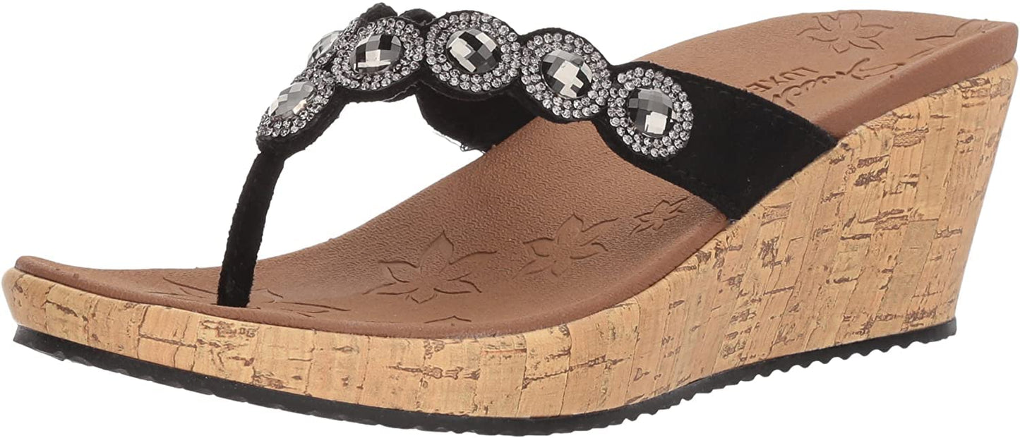 Skechers womens Beverlee - Bizzy Babe Wedge Sandal, Black, 8.5 US