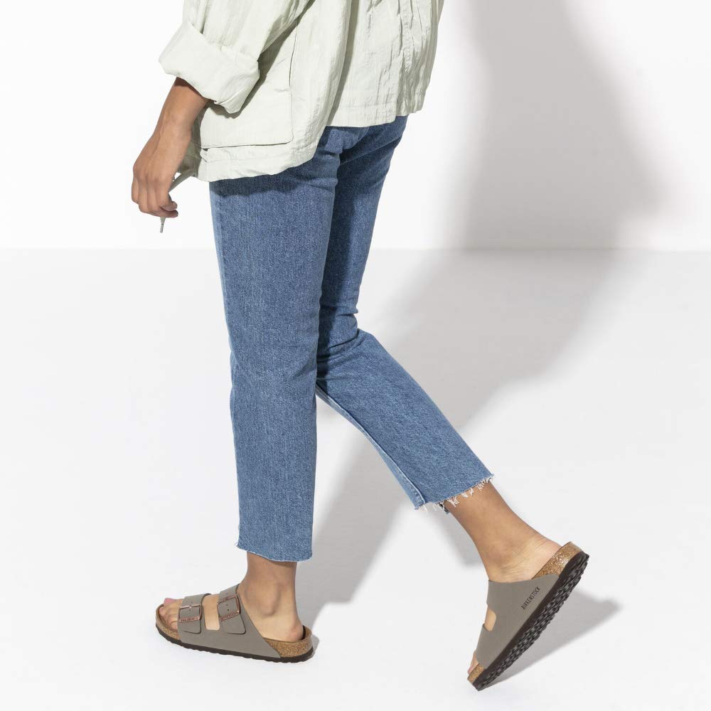 Birkenstock Unisex Arizona Birko-Flor Nubuck Leather Wide Mules, Grey Stone, 10