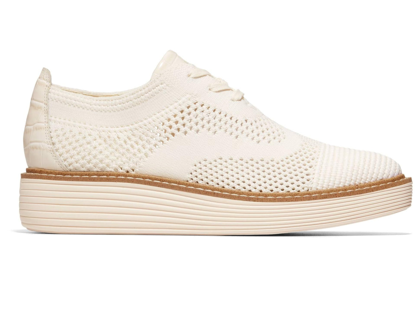 Cole Haan Womens Original Grand Platform Stitchlite Oxford Optic White/Silver Knit 7.5 B - Medium