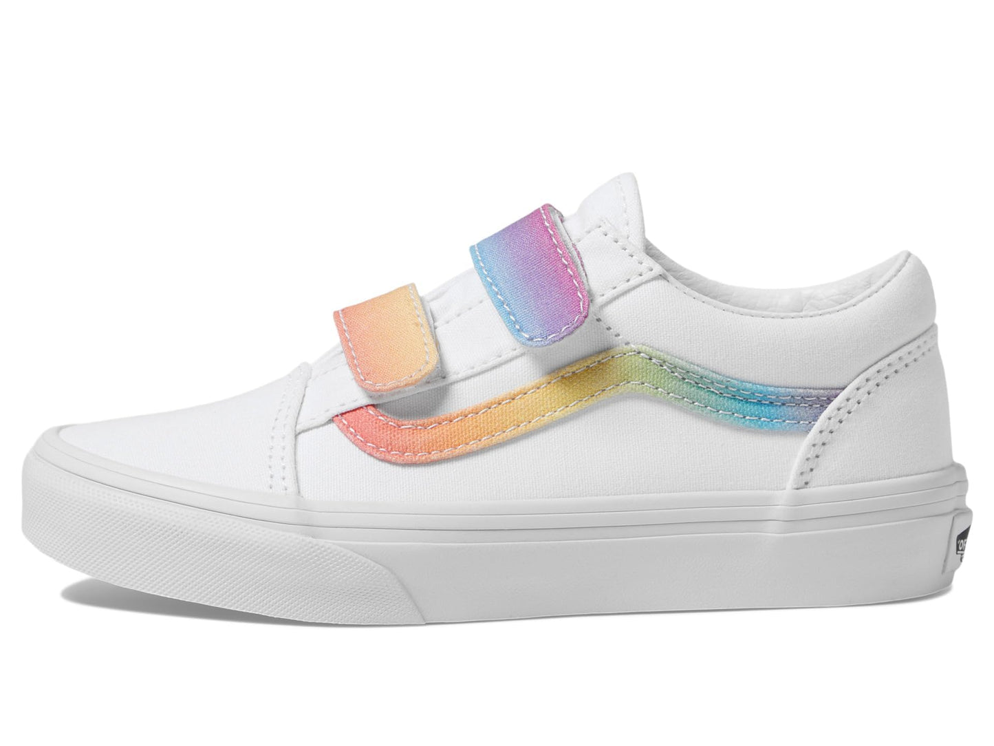 Vans Women's Kid Old Skool™ V (Little Kid), Rainbow True White/Multi, 13.5 Medium