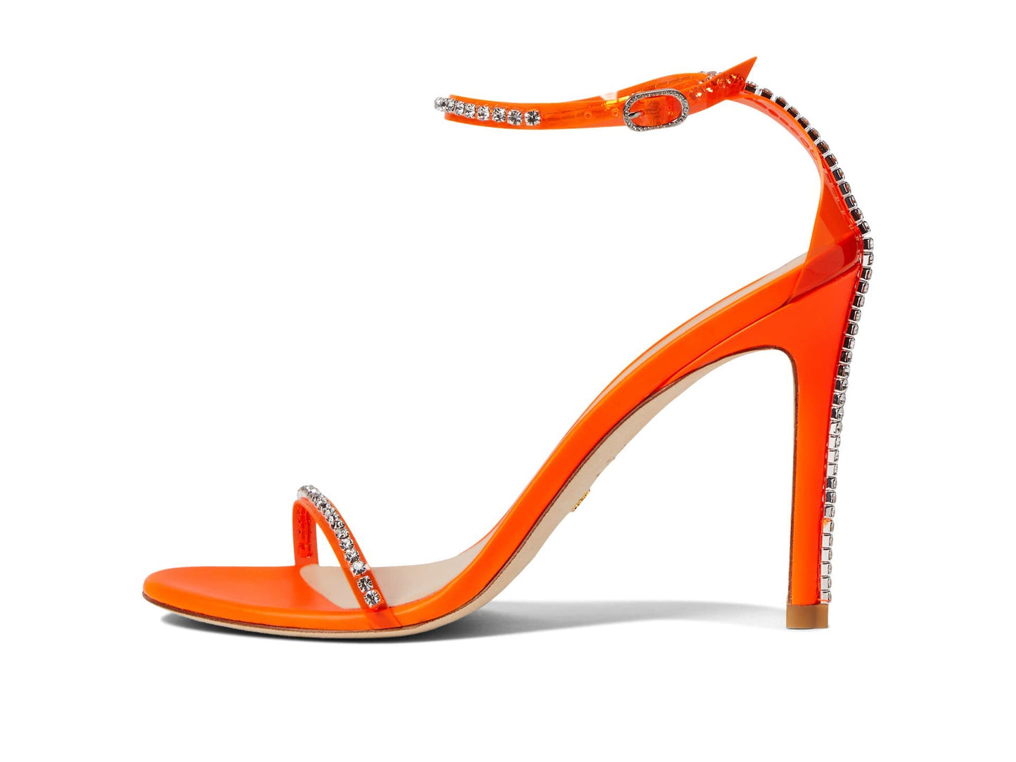 Stuart Weitzman Nudistglam 100 Sandal Neon Blaze/Neon Blaze/Clear 7.5 B