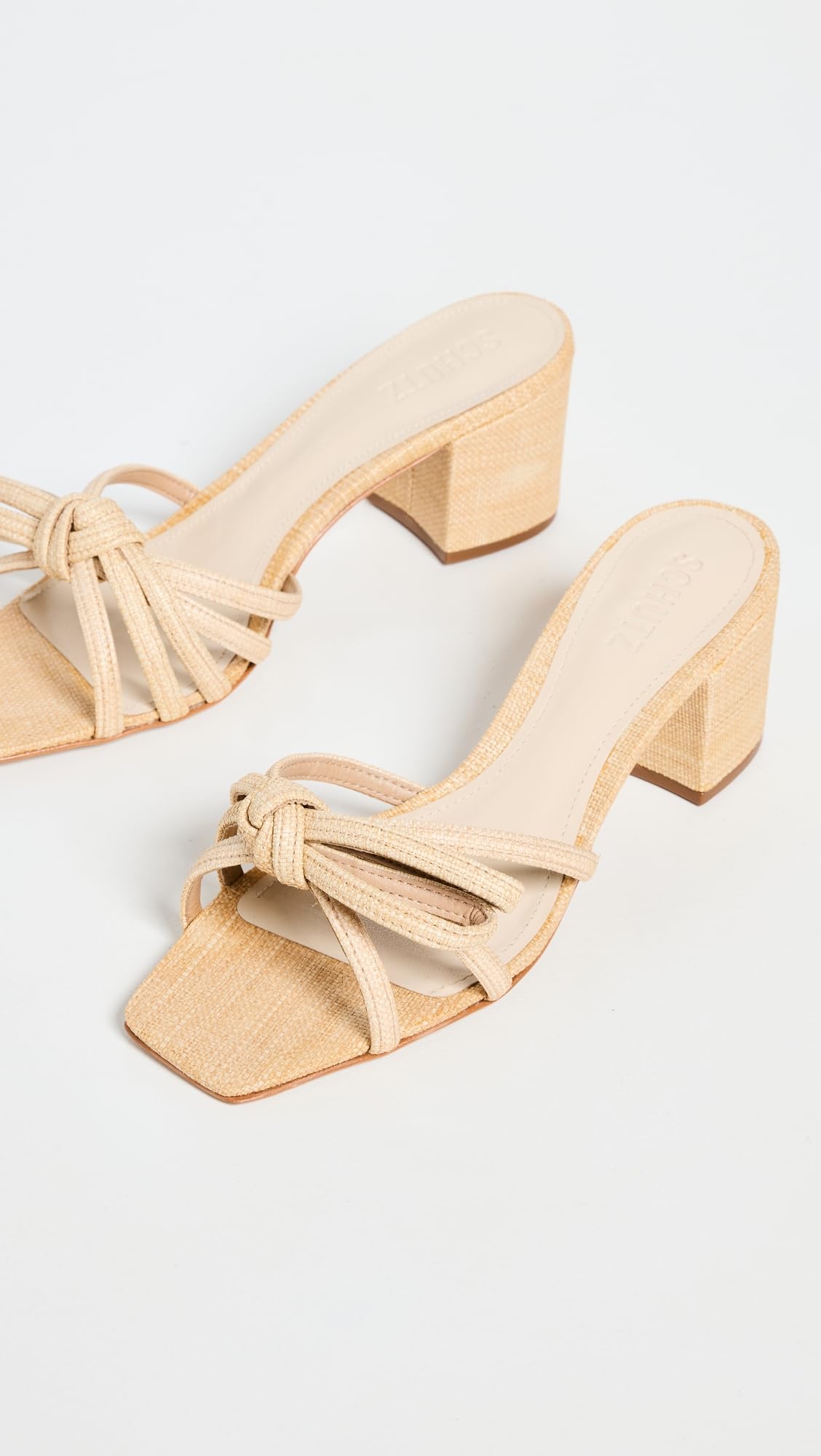 SCHUTZ Women's Palha Block Heels, Raffia, Tan, 10 Medium US