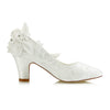 JIAJIA 62311 Women's Bridal Shoes Closed Toe 2.7" Chunky Heel Lace Satin Pumps Satin Flower Wedding Shoes Colour Ivory,Size 7.5 B(M) US/38 EU