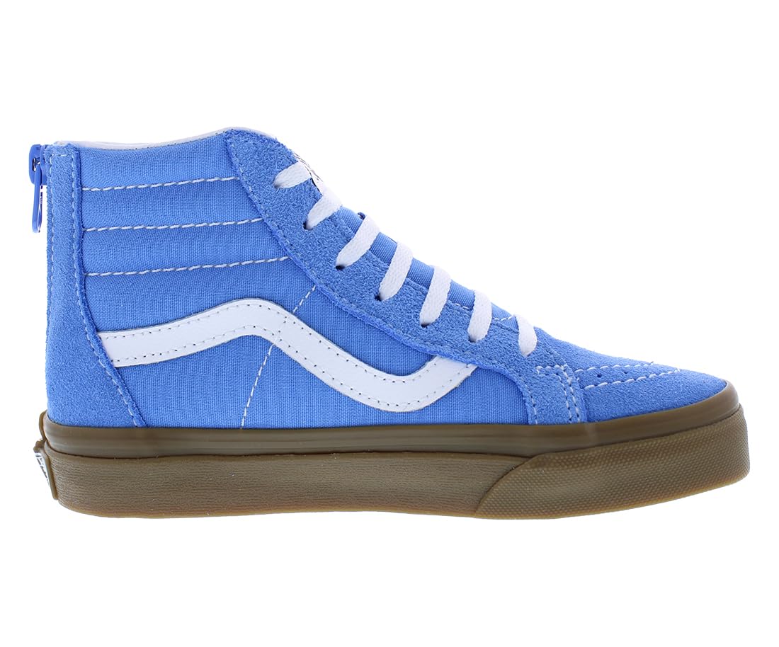 Vans Sk8 Hi Zip Flower Suede PS Boys Shoes Size 2.5, Color: Gum Azure Blue-Blue