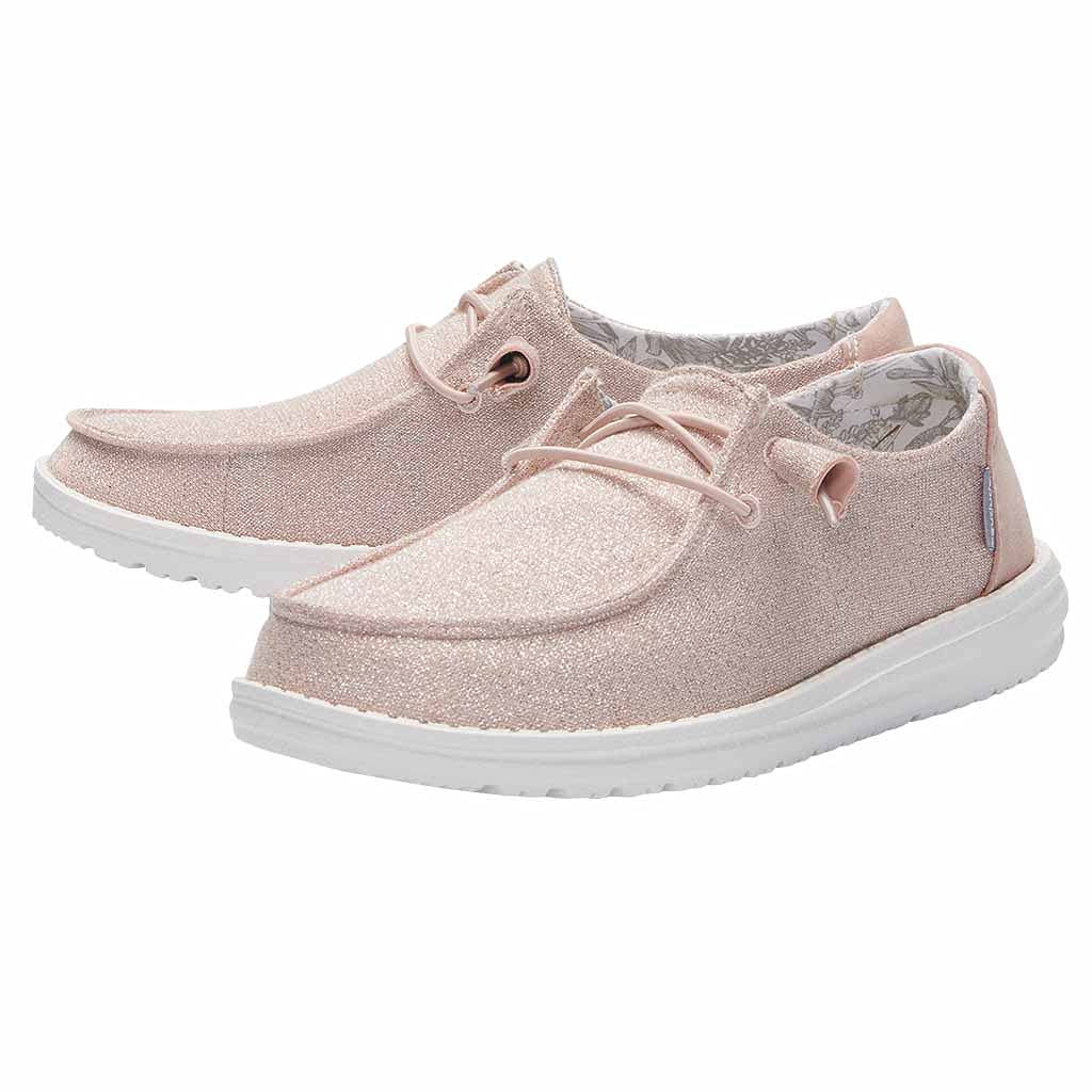 Hey Dude Women's Wendy Stretch Sparkling Pink Size 6 | Women’s Shoes | Women’s Lace Up Loafers | Comfortable & Light-Weight