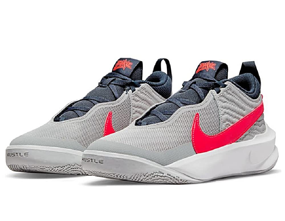 Nike Kid's Team Hustle D10 (GS) Basketball Shoe (5, Light Smoke Grey/Bright Crimson, Numeric_5)