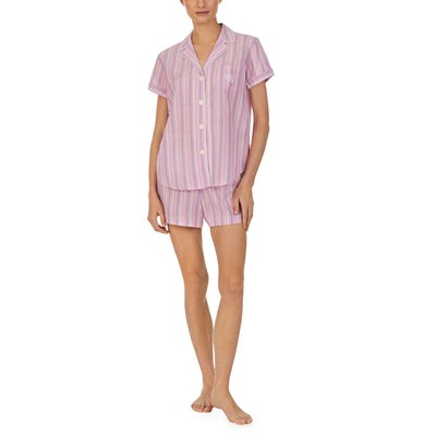 Lauren Ralph Lauren Short Sleeve Boxer PJ Set Pink Stripe MD (US 8-10)
