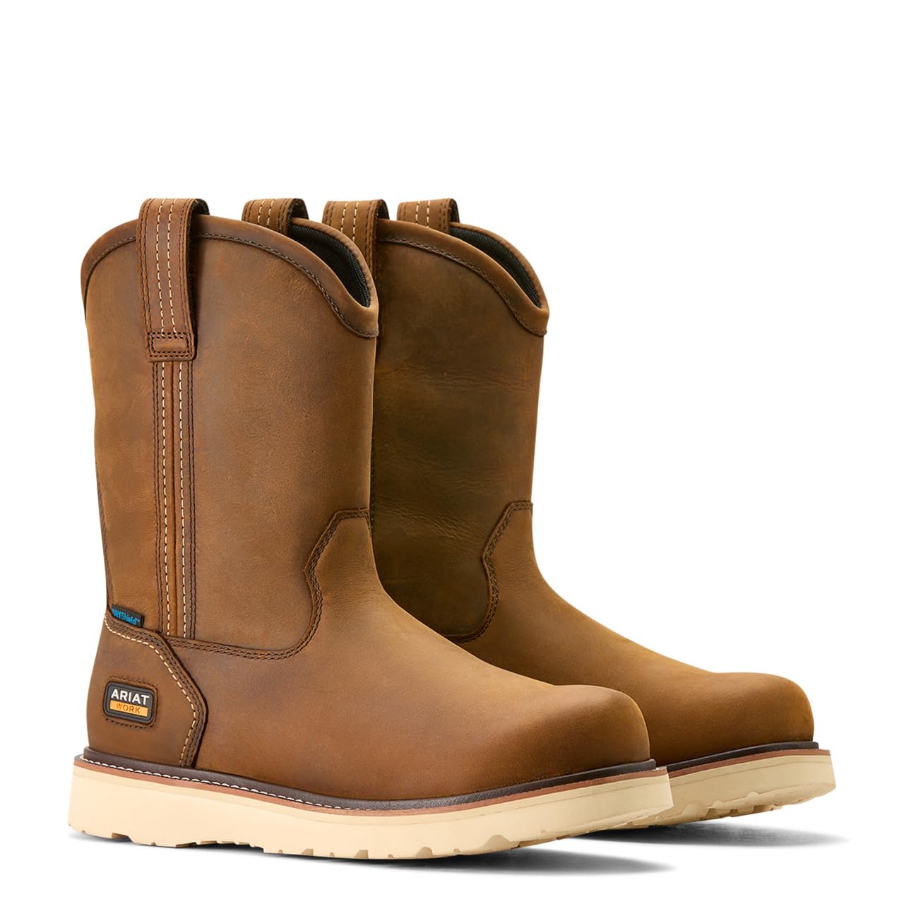 ARIAT Men's Rebar Wedge Pull-On Waterproof Work Boot, Distressed Brown, 10 Wide