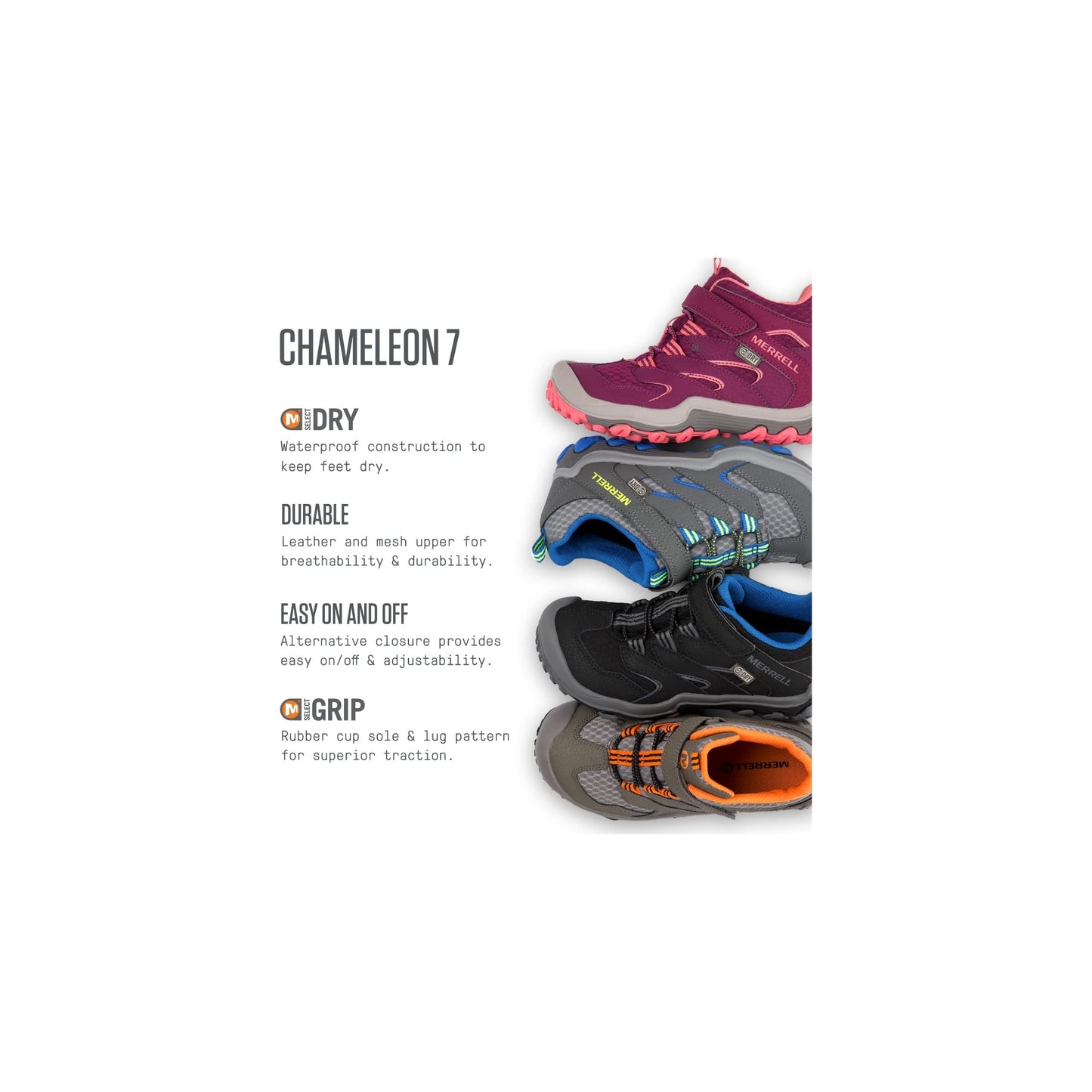 Merrell Boy's Chameleon 7 Access Mid A/C WTRPF Shoe, gunsmoke, 1 Medium US Little Kid
