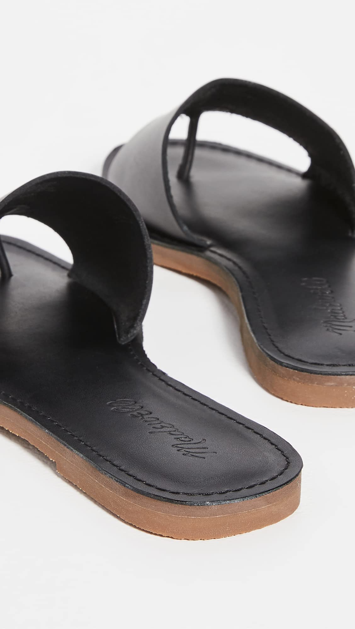 Madewell The Boardwalk Post Slide Sandal in Leather True Black 5 M