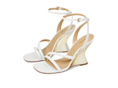 Michael Michael Kors Nadina Wedges for Women - Leather Upper - Synthetic Lining - Padded Synthetic Footbed Optic White 8 M
