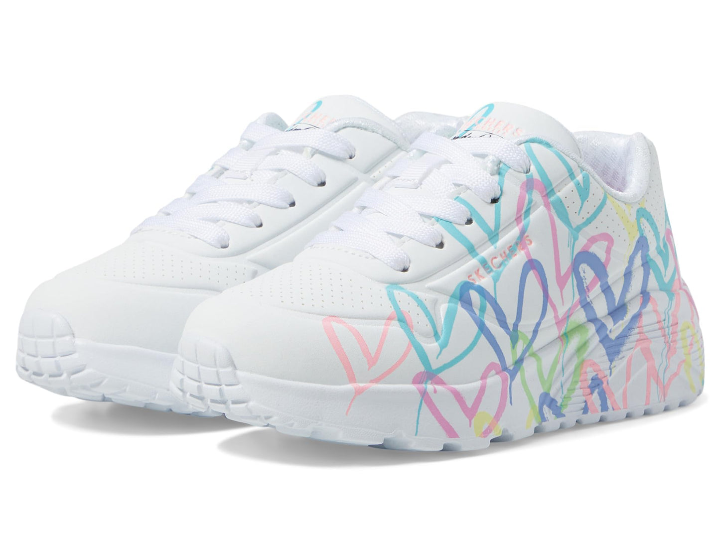 Skechers Kids Girls Uno Lite-Spread The Love Sneaker, White/Purple/Turquoise, 4, Big Kid