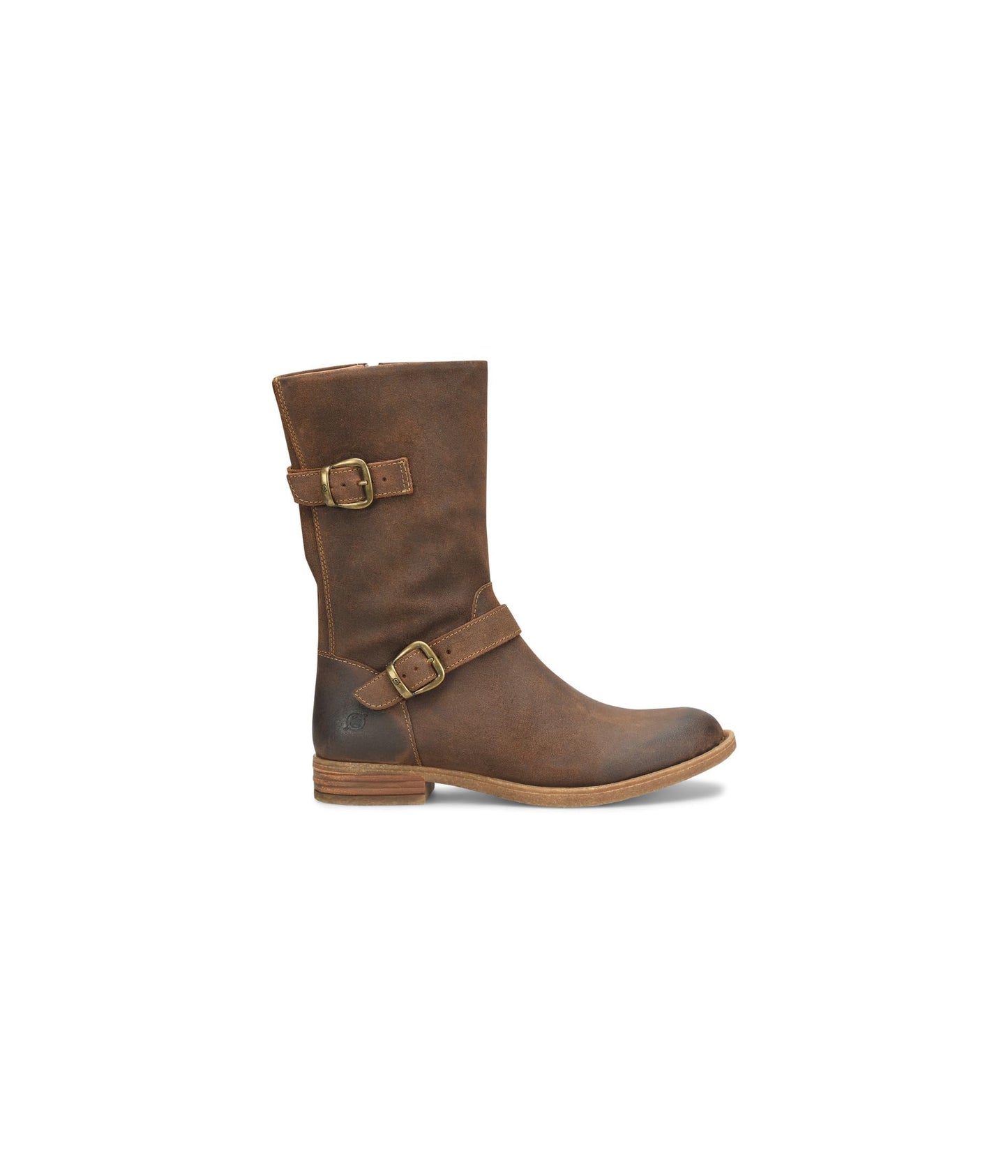 BORN Delano Women’s Brown Mid Calf Engineer Boots Buckle Zip Comfort Size 6 M