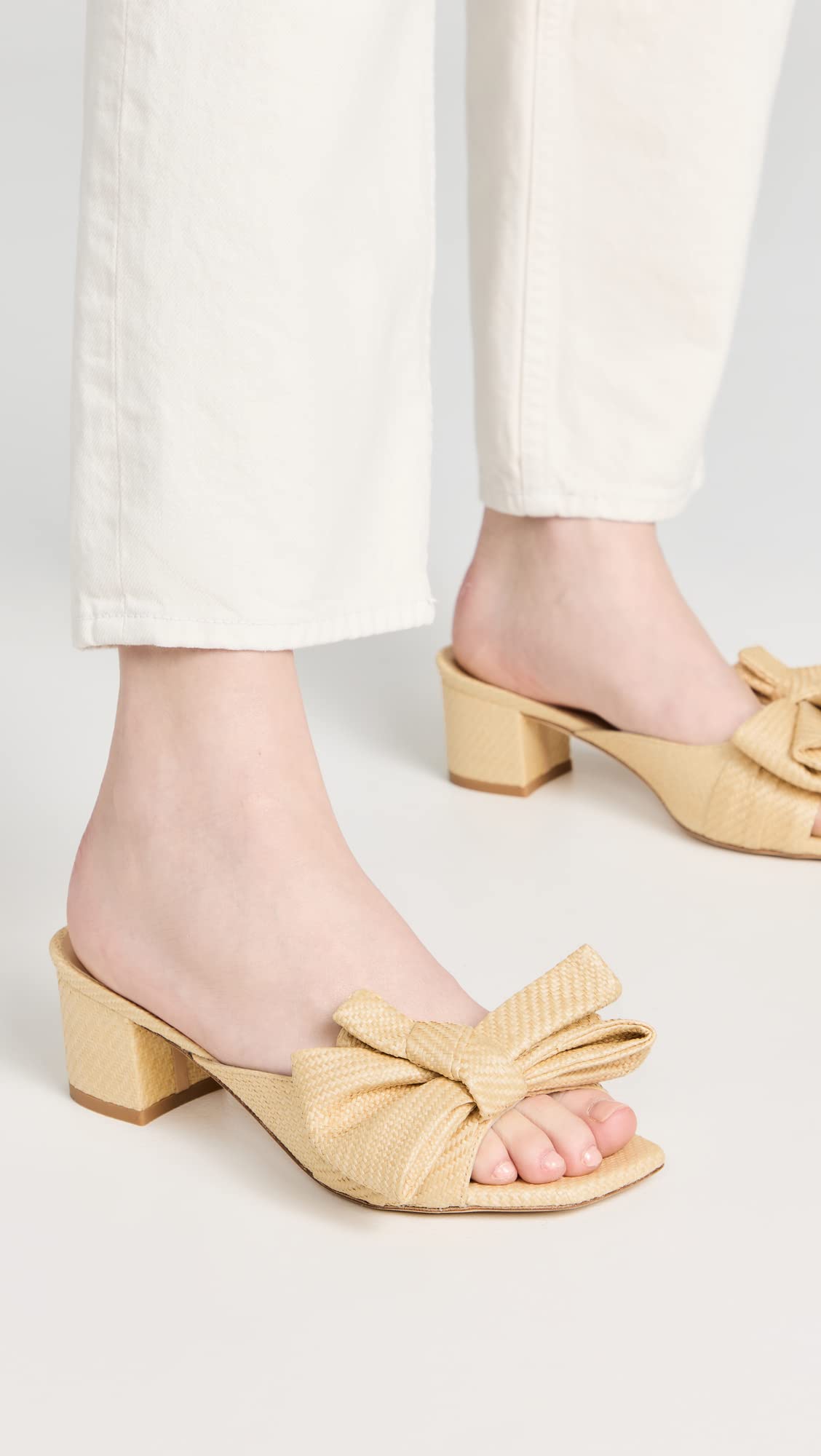 Stuart Weitzman Women's Loveknot 50mm Block Slides, Wheat, Tan, 8 Medium US