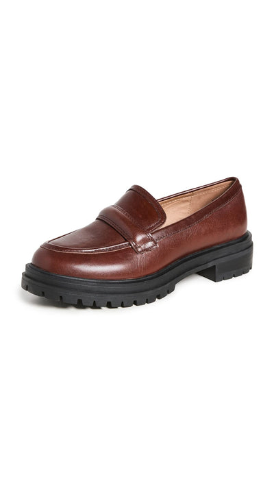 Madewell The Bradley Lugsole Loafer in Leather - Slip on Style with Slight Heel, Comfortable and, Trendy Loafers Cherry Wood 5.5 M