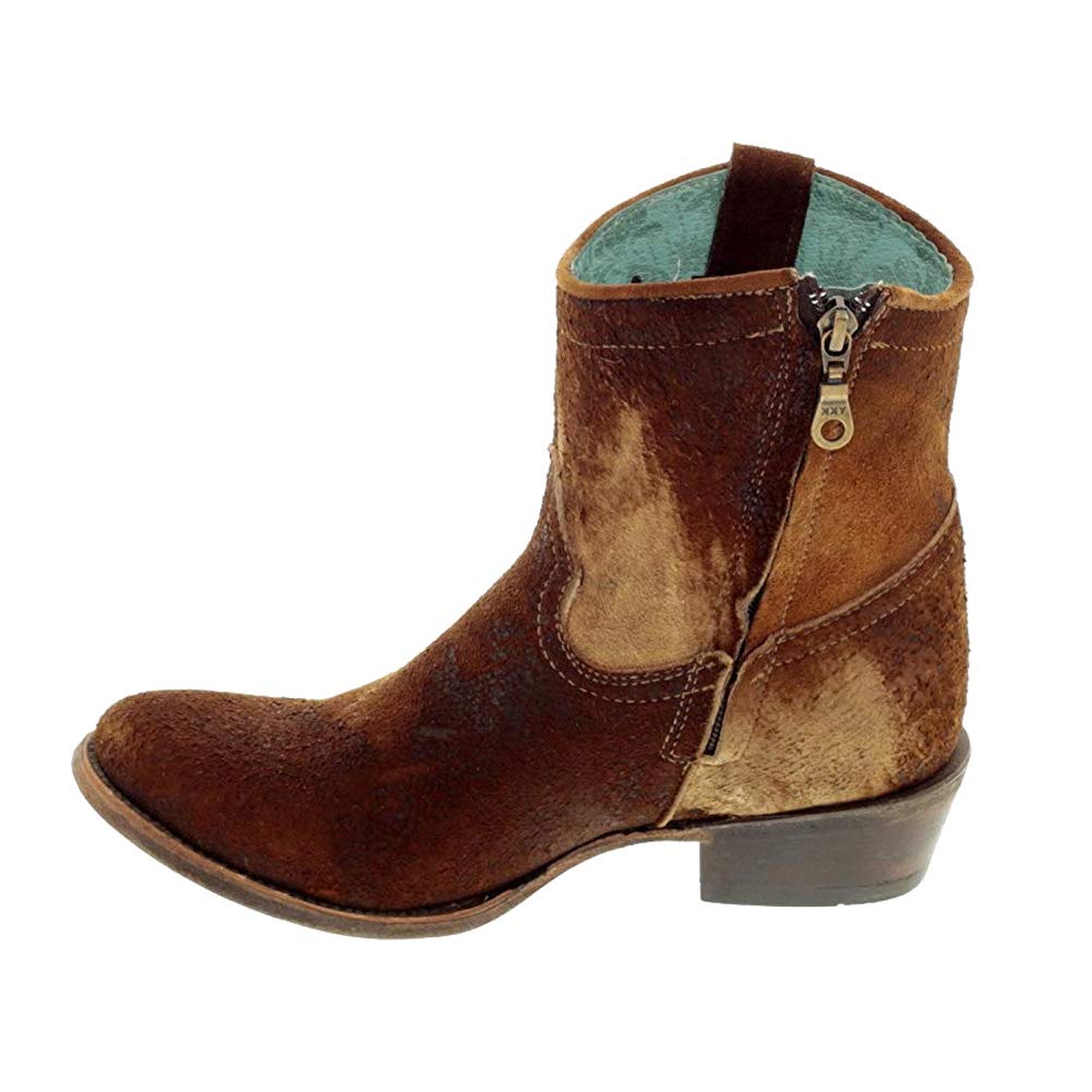 Corral Boots Women's Chocolate Tan Handcrafted Western Boots | Round Toe Ankle Boots with Lamb Leather and Side Zipper Design