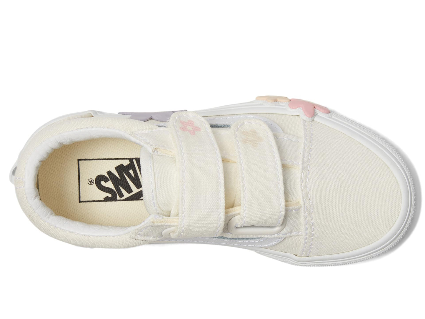 Vans Old Skool V Flower (Little Kid) Sneaker, Star White, 12.5 US Unisex