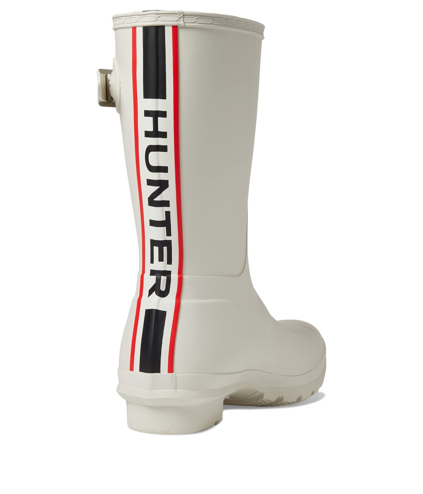 Hunter Original Short Logo Backstrap Boot for Women - Rubber Upper with Recycled Polyester Lining, and Buckle Closure White Willow 8 M