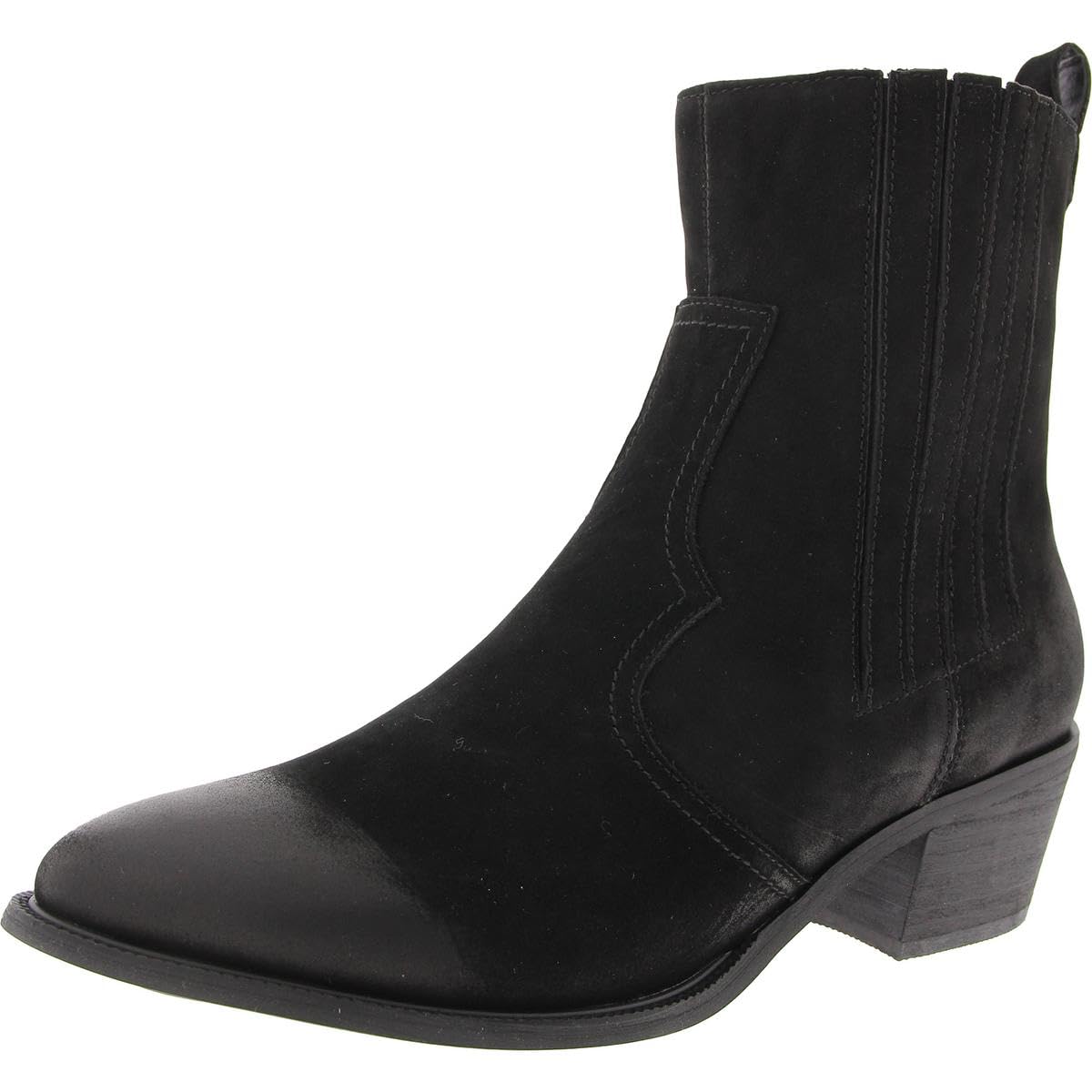 David Tate Women's Basil Western Boot, Black Nubuck Leather, 7 Wide