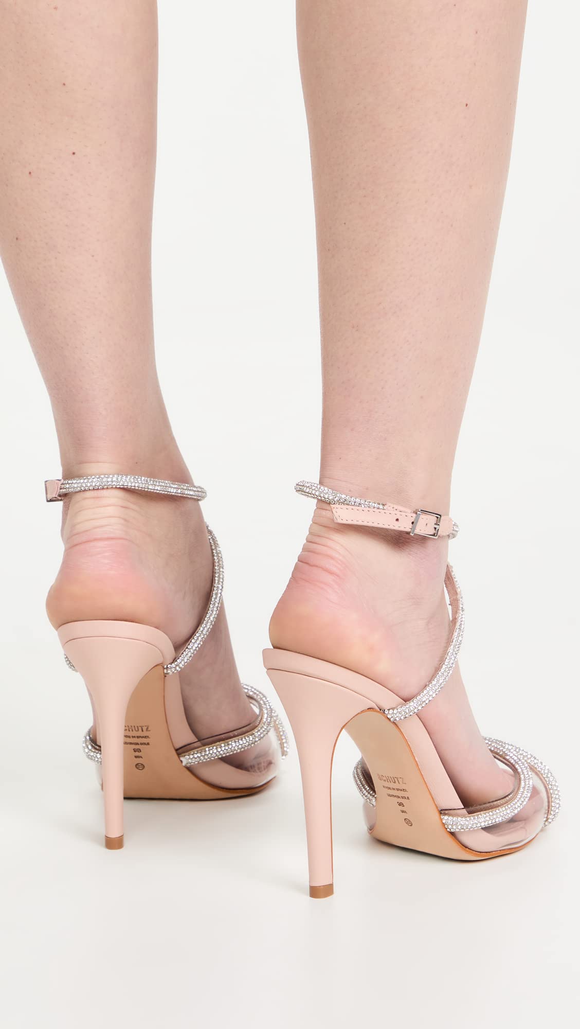 SCHUTZ Women's Louise Sandals, Cristal/Transparente/Rose, Rose Gold, Tan, Clear, 8.5 Medium US